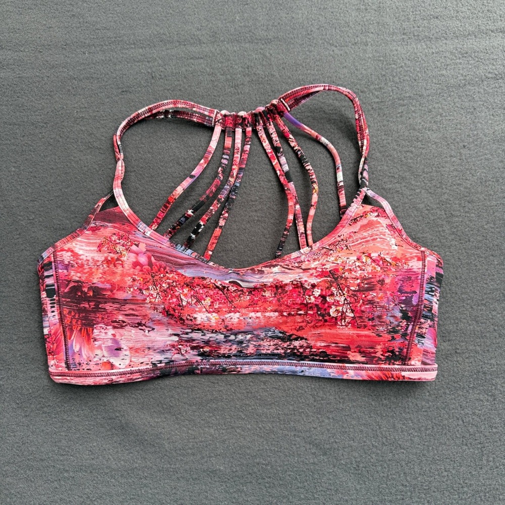 Lululemon Free To Be Wild Sports Bra Womens 8 Red Pink Cherry Blossom Strappy